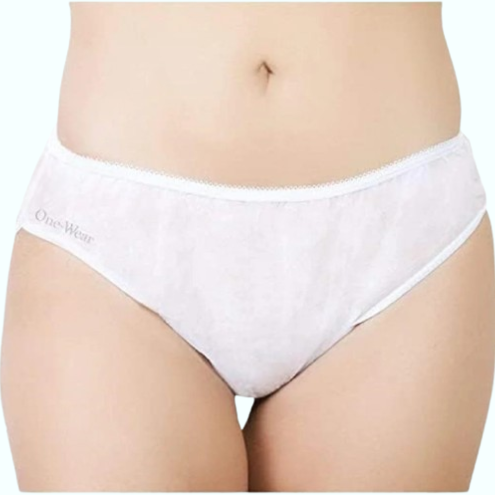 Disposable Spunlace Panty – 60 GSM | Free Size (XXL) | White &amp; Black | Ideal for Spa, Salon, Hospital, Travel Use