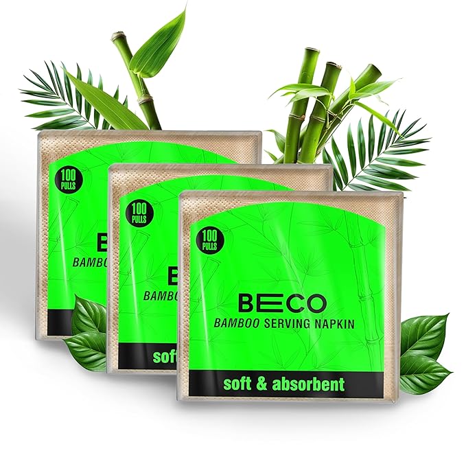 BECO BAMBOO SERVING NAPKIN 1 PLY PKT 100 PULLS FG | pack of 3