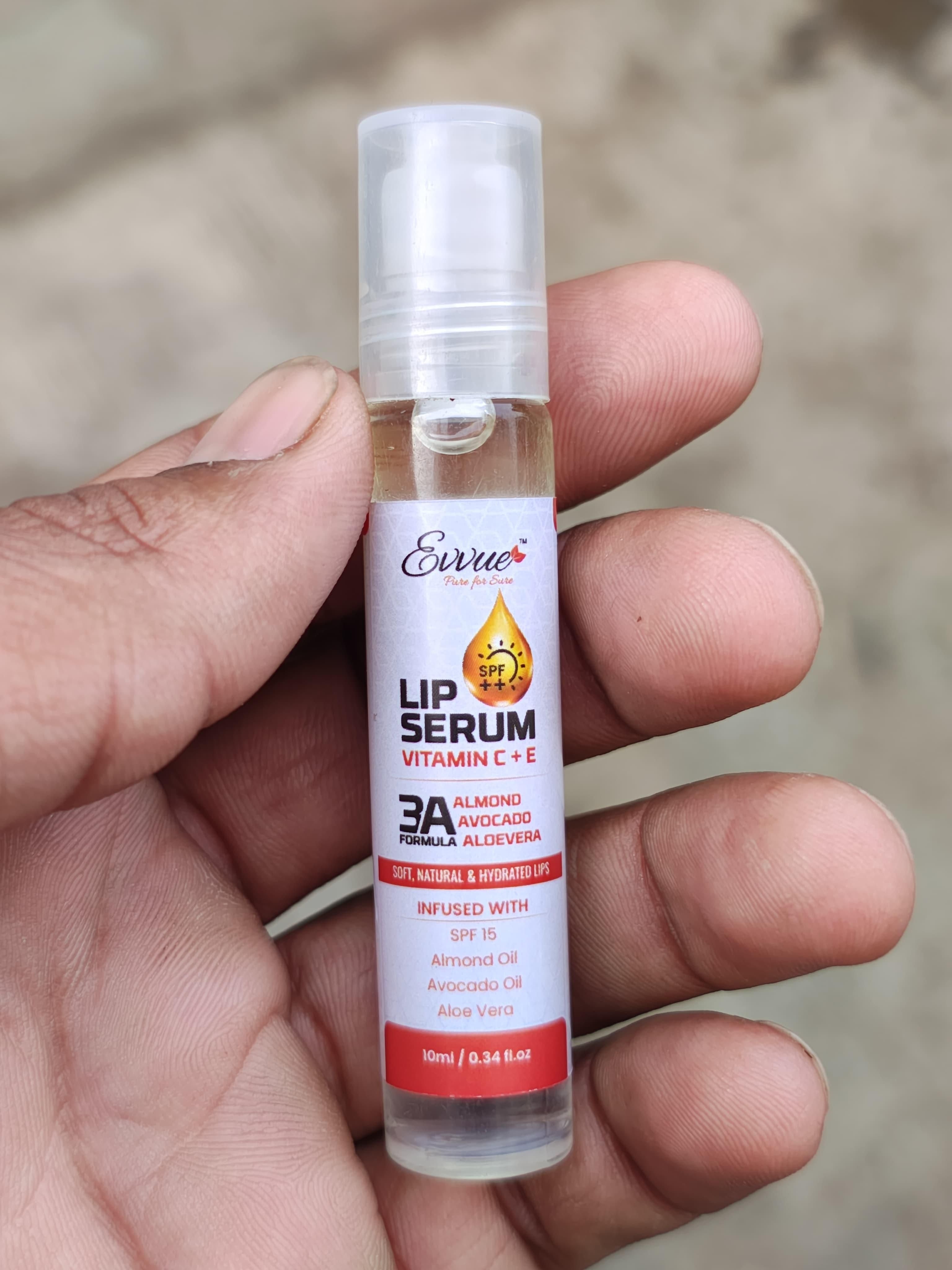 EVVUE Vitamin C + E Lip Serum Oil | Nourishing, Lightening & Plumping Lip Care with Aloe Vera, Almond & Avocado Oil | 10ml