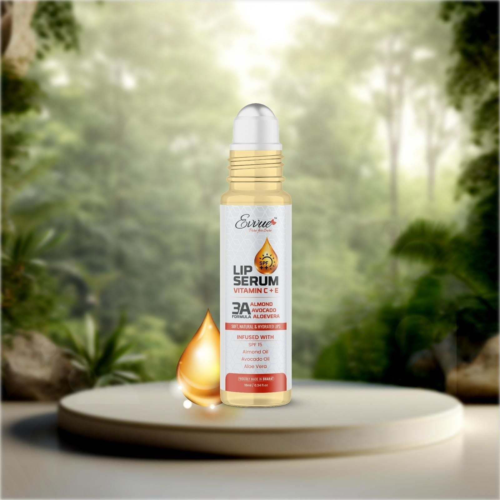 EVVUE Vitamin C + E Lip Serum Oil | Nourishing, Lightening & Plumping Lip Care with Aloe Vera, Almond & Avocado Oil | 10ml