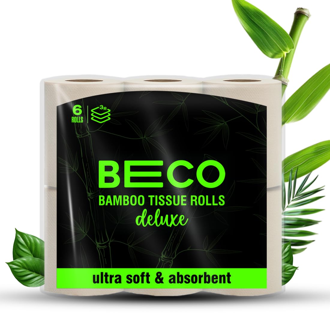 Beco bamboo toilet tissue roll, 160 pulls 2-ply, eco-friendly unbleached biodegradable soft brown bamboo paper roll.