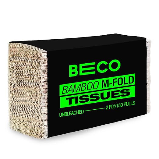 Beco bamboo multifold tissue papers, 150 pulls, 2-ply, unbleached, natural brown eco-friendly paper towels for dispensers.