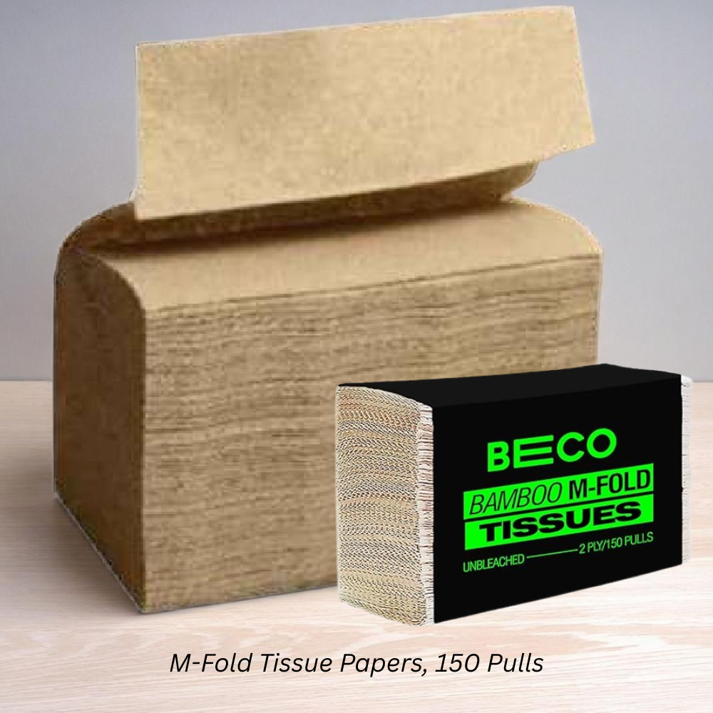 Beco bamboo multifold tissue papers, 150 pulls, 2-ply, unbleached, natural brown eco-friendly paper towels for dispensers.