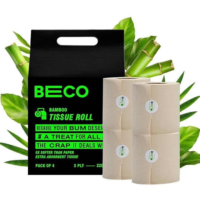 Beco bamboo toilet paper 220 pulls 3 ply eco-friendly unbleached biodegradable soft and absorbent brown bamboo roll.