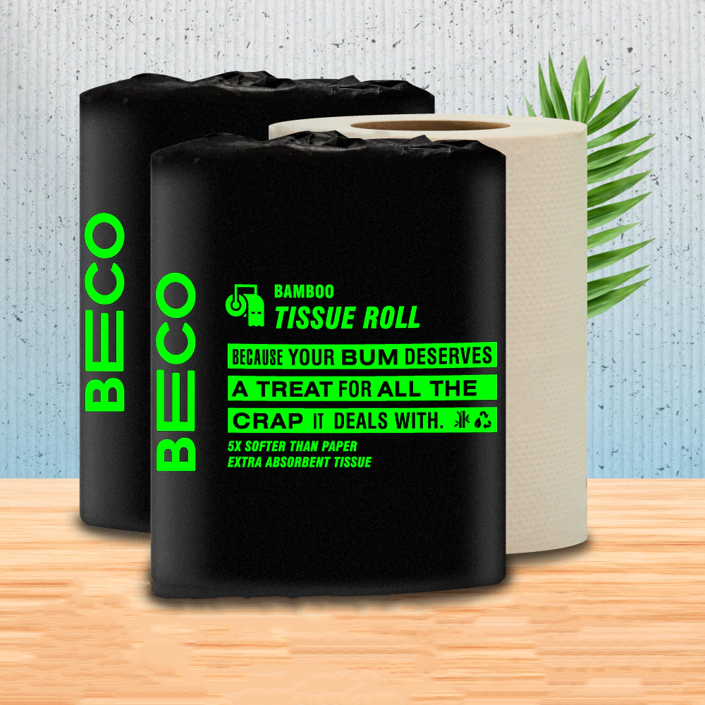 Beco bamboo toilet tissue roll, 160 pulls 2-ply, eco-friendly unbleached biodegradable soft brown bamboo paper roll.