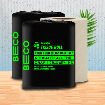 Beco bamboo toilet tissue roll, 160 pulls 2-ply, eco-friendly unbleached biodegradable soft brown bamboo paper roll.