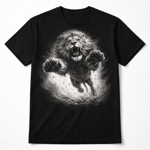 Lion chasing deer dynamic wildlife pencil illustration