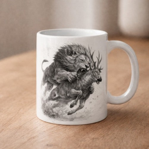 Powerful lion mid-jump detailed graphite sketch